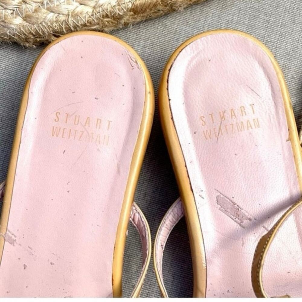 Stuart Weitzman Gold Chain T-Strap Leather Resort Sandals Size 8.5 Made in Spain - Picture 7 of 7